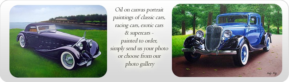 Oil on canvas portrait paintings of  classic cars