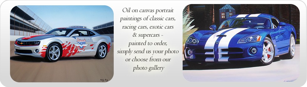 Oil on canvas portrait paintings of  racing cars